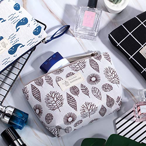 Boao 8 Pieces Canvas Cosmetic Bags Printed Small Makeup Bag Multi Function Travel Organizer Pouch Purse with Zipper for Women Fall Vacation Travel Toiletry storage Christmas Birthday Gift, 8 Styles