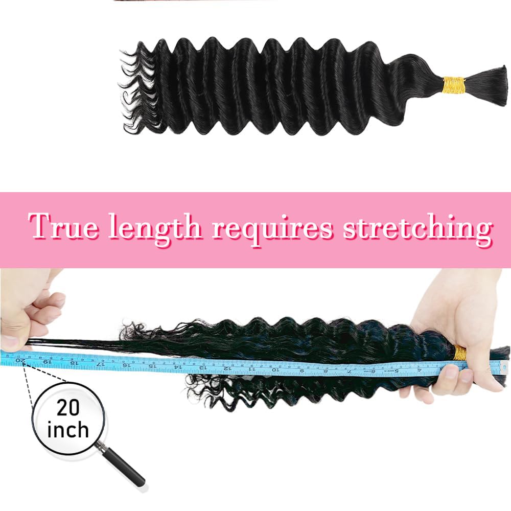 AKONSOUL 22 Inch Human Braiding Hair for Boho Braids Deep Wave Bulk Human Hair 100% Unprocessed Brazilian Virgin Hair for Braiding Bohemian No Weft 3 Bundles 110g Natural Color