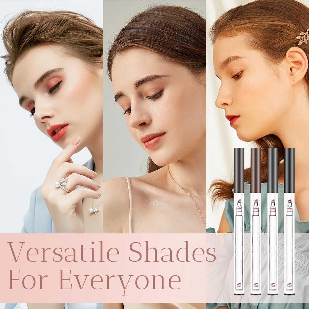 2 Pcs 3D Waterproof Magic Eyebrow Pencil, Upgrade Eyebrow Microblading Pen 4 Tipped Precise Brow Pen, Long-Lasting Fine Stroke Microblade Eyebrow Pencil (Gray)