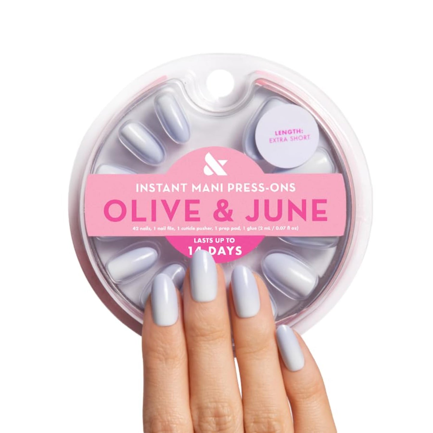 Olive & June Instant Mani Press On Nails (Glue) | Blue Gradient | Medium, Almond 42 Fake Nails, 21 Sizes Non-Toxic, Long-Lasting Recycled Materials Realistic Look | BP Ombre