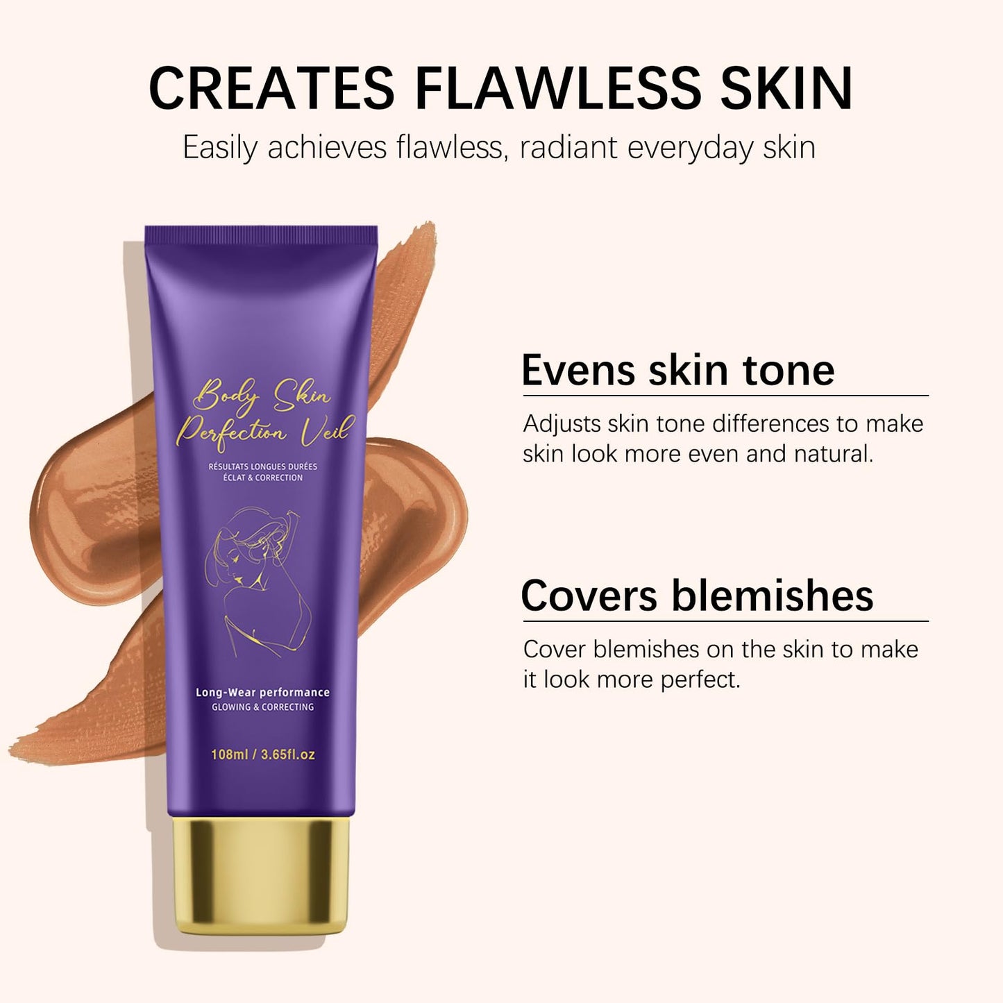 Body Coverage Perfector Waterproof - Hydrating Long-Lasting Concealer Cream with Makeup Brush, Tattoo Cover Up for All Skin Tones, Beauty Body Coverage Complexion Perfector (Deep Radiance)