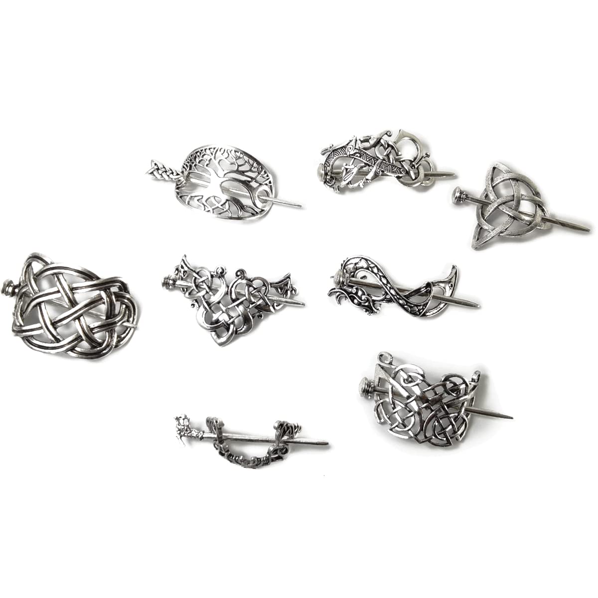 Viking Celtic Hair Clips Set - 8PCS Retro Silver Metal Hairpins & Barrettes for Women