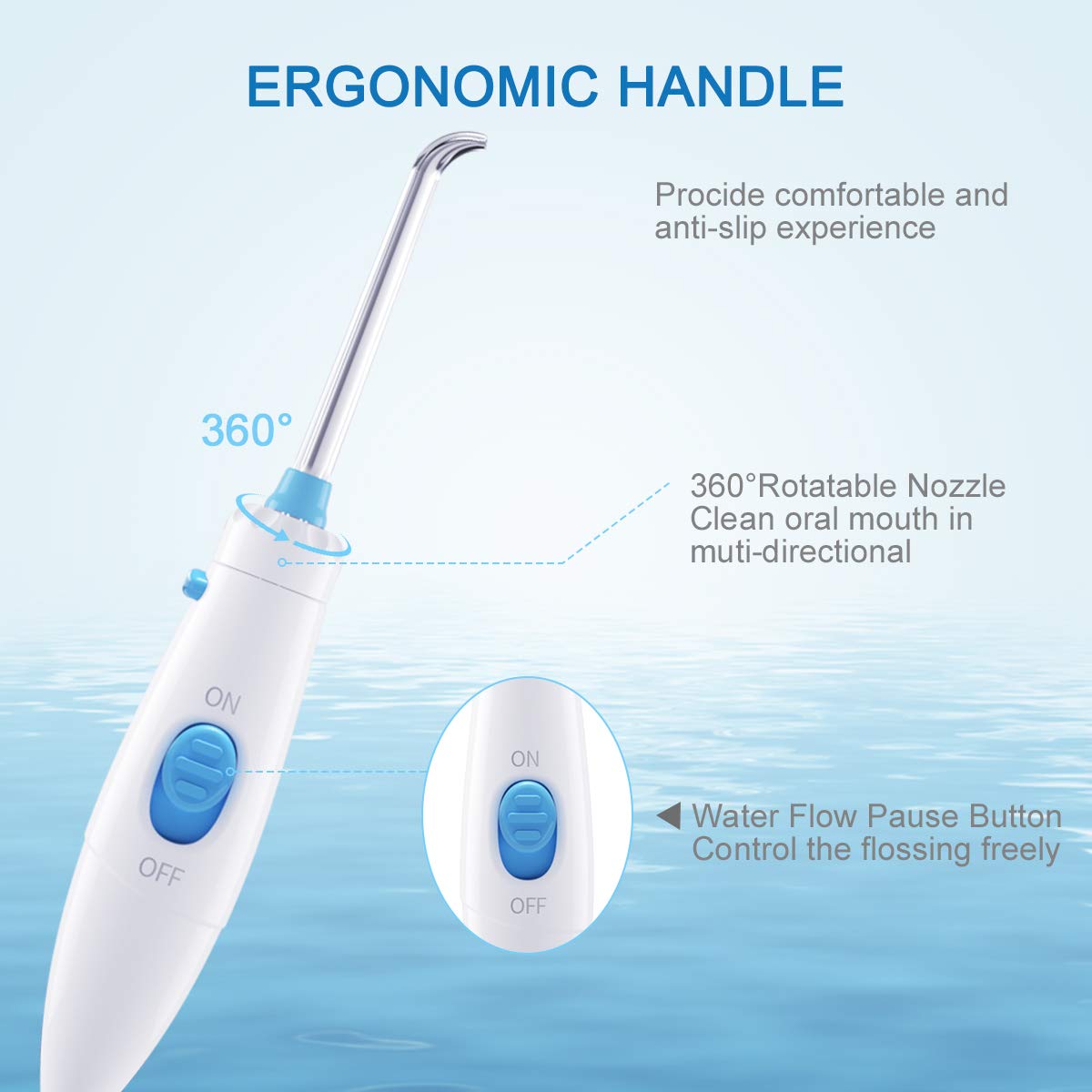 TUREWELL Water Flossing Oral Irrigator, 600ML Dental Cleaner 10 Adjustable Pressure, Electric Oral Flosser for Teeth/Braces, 8 Replacement Jet Tips for Family (White)