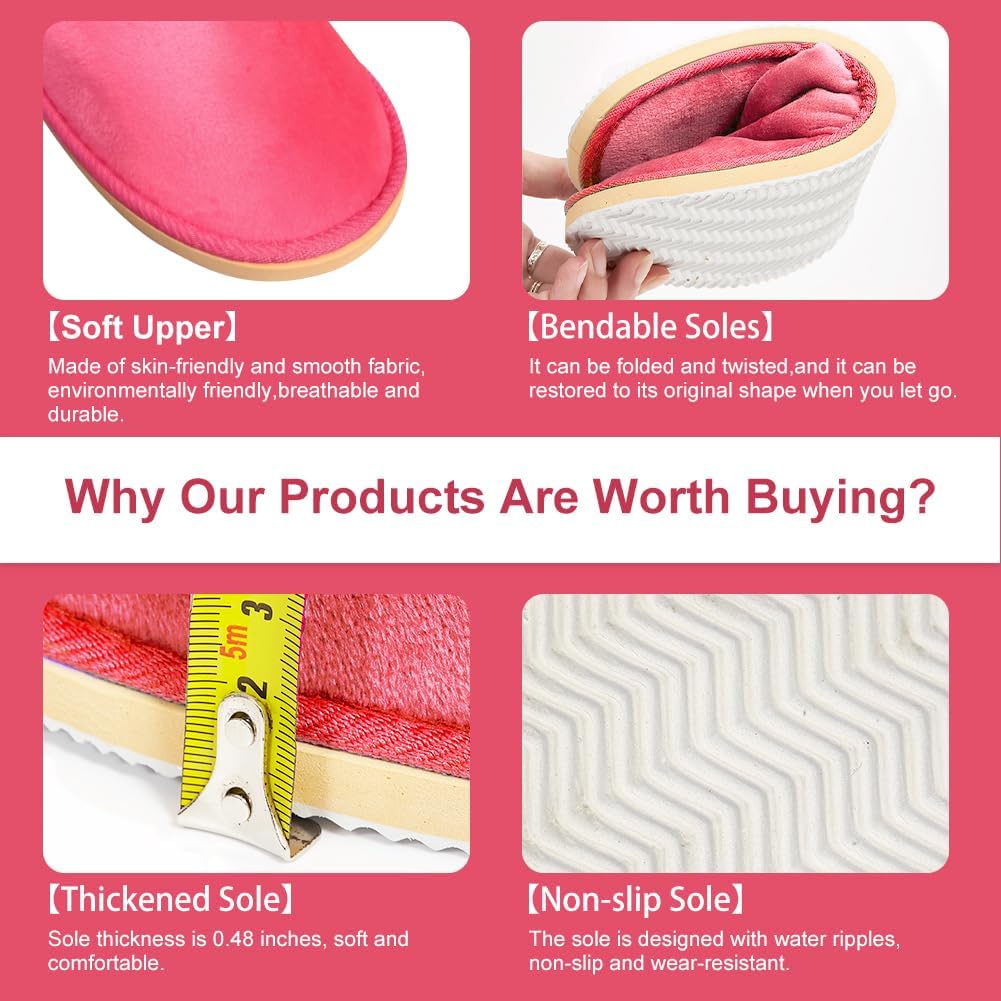 Non-Slip Disposable Slippers - 2-6 Pairs, Washable Velvet Closed Toe for Guests, Hotel & Spa