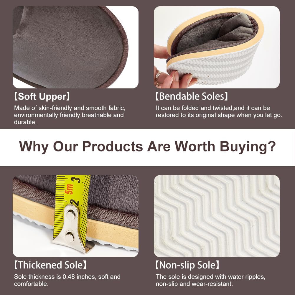 Non-Slip Disposable Slippers - 2-6 Pairs, Washable Velvet Closed Toe for Guests, Hotel & Spa