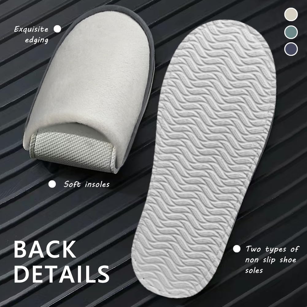 Non-Slip Disposable Slippers - 2-6 Pairs, Washable Velvet Closed Toe for Guests, Hotel & Spa