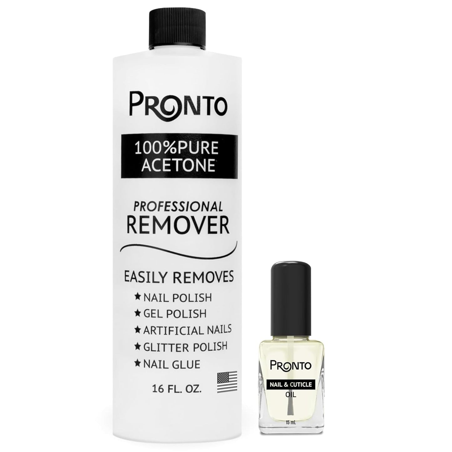 Pronto Pure Acetone 16 oz Nail Polish Remover - Complete Acrylic Nail Kit with Cuticle Pusher, Nail File & Buffer for Gel & Dip Powder Removal