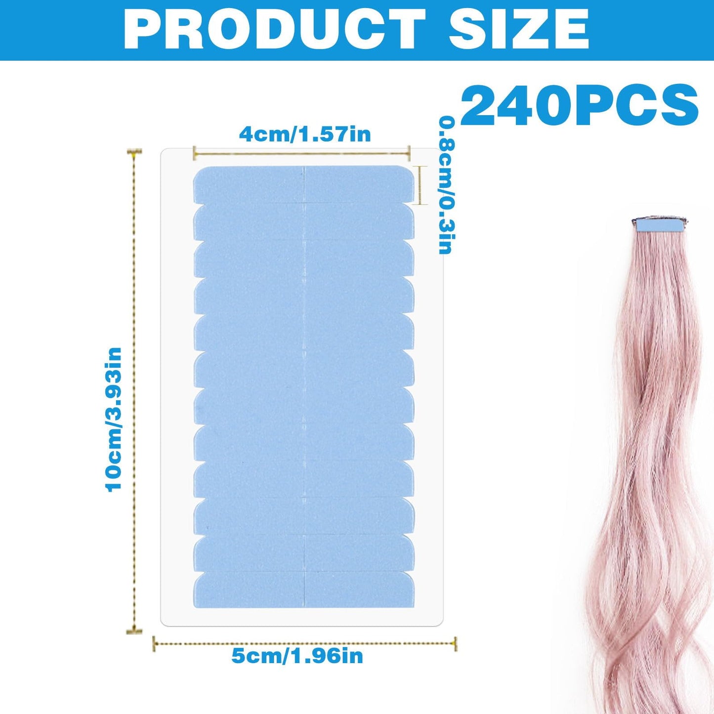 240pcs Beauty Tools Human Hair Tape Extension Replacement, Double Sided Wig Tape (Blue)