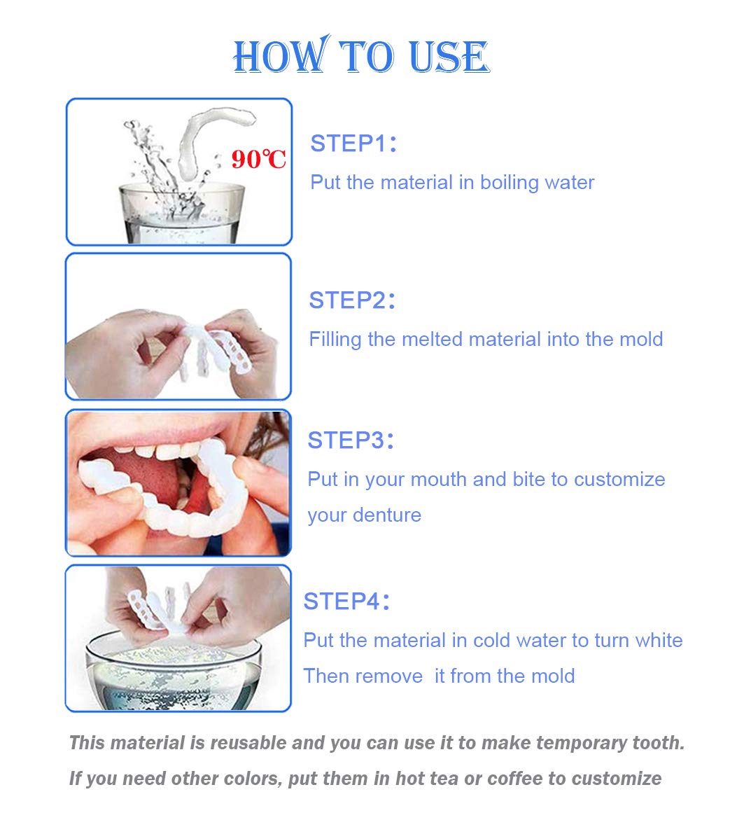 Denture Teeth Temporary Fake Teeth Snap On Top and Bottom for Men and Women, Fix Confident Smile