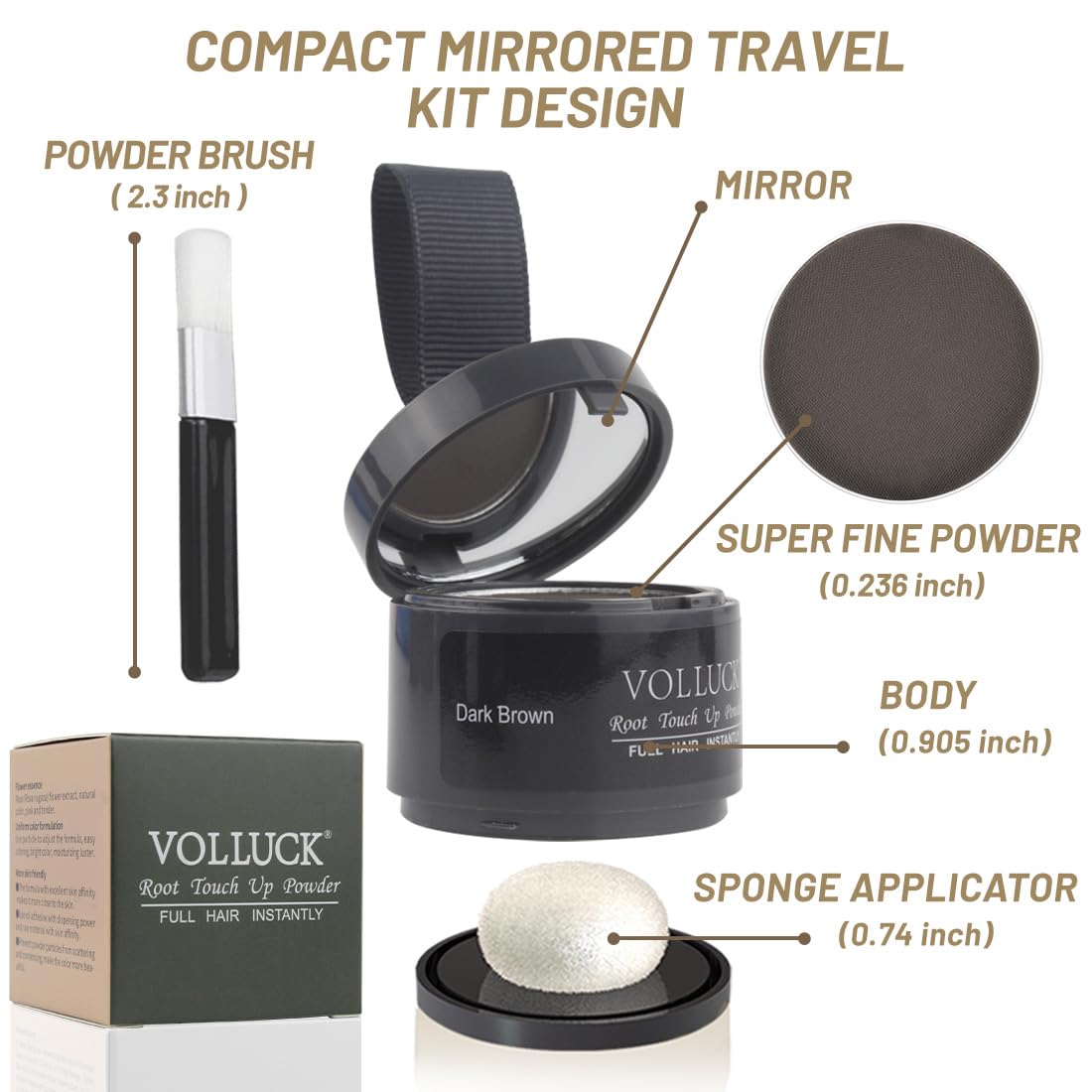 VOLLUCK Root Touch up Powder, Instant Hairline Powder for Thinning Areas and Gray Hair Coverage, Natural and Non-greasy Root Cover up for Women and Men (Dark Brown, 0.14 Ounce)
