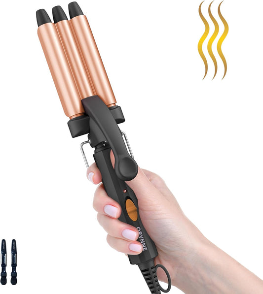 1/2 Inch Mini Crimper Hair Tool for Short Hair - 3 Barrel Curling Iron for Beach Waves