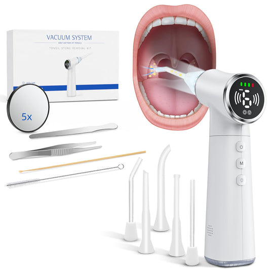 Upgraded Tonsil Stone Remover Tool with Silicone & Glass Probes, 11 in 1 Rechargeable Electronic Tonsil Stone Vacuum with Built-in LED Light, Fight Bad Breath Instant Suction