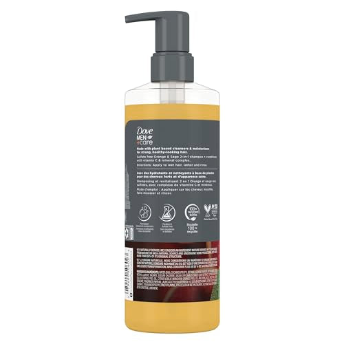DOVE MEN + CARE 2-in-1 Shampoo + Conditioner Pure Fresh Orange & Sage for Strong, Healthy-Looking Hair, with Vitamin C & Mineral Complex, 17.5 oz