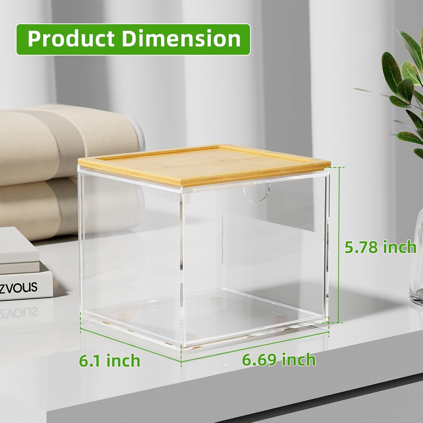 VITVITI Acrylic Face Towel Holder Box - Large Disposable Towel Storage with Bamboo Lid for Bathroom & Vanity