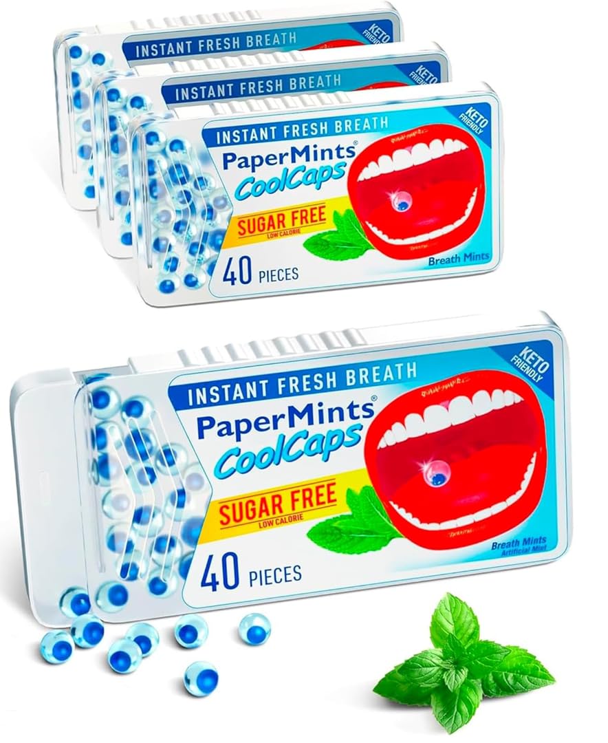 PaperMints CoolCaps - Sugar-Free Instant Fresh Breath Mints, 4 Pack (160 Capsules) for Halitosis & Dry Mouth Relief