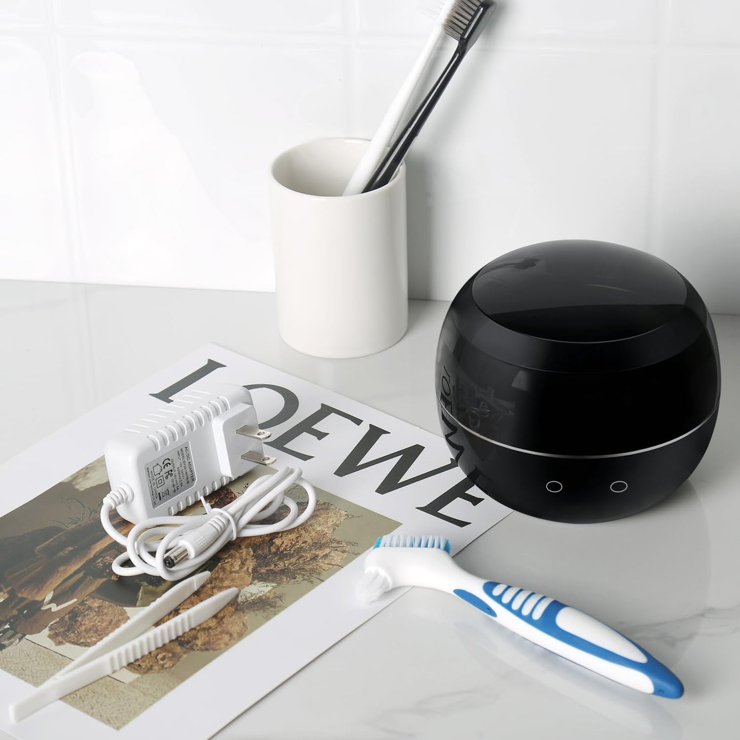 Ultrasonic Retainer Cleaner Machine Denture Cleaning Pod Portable Night Guard Cleaner for Mouth Guards, Jewelry Cleaner with Digital Timer, Dual Cleaning Mode