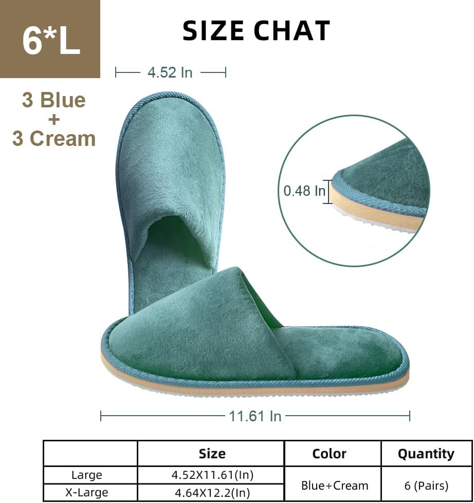 Non-Slip Disposable Slippers - 2-6 Pairs, Washable Velvet Closed Toe for Guests, Hotel & Spa
