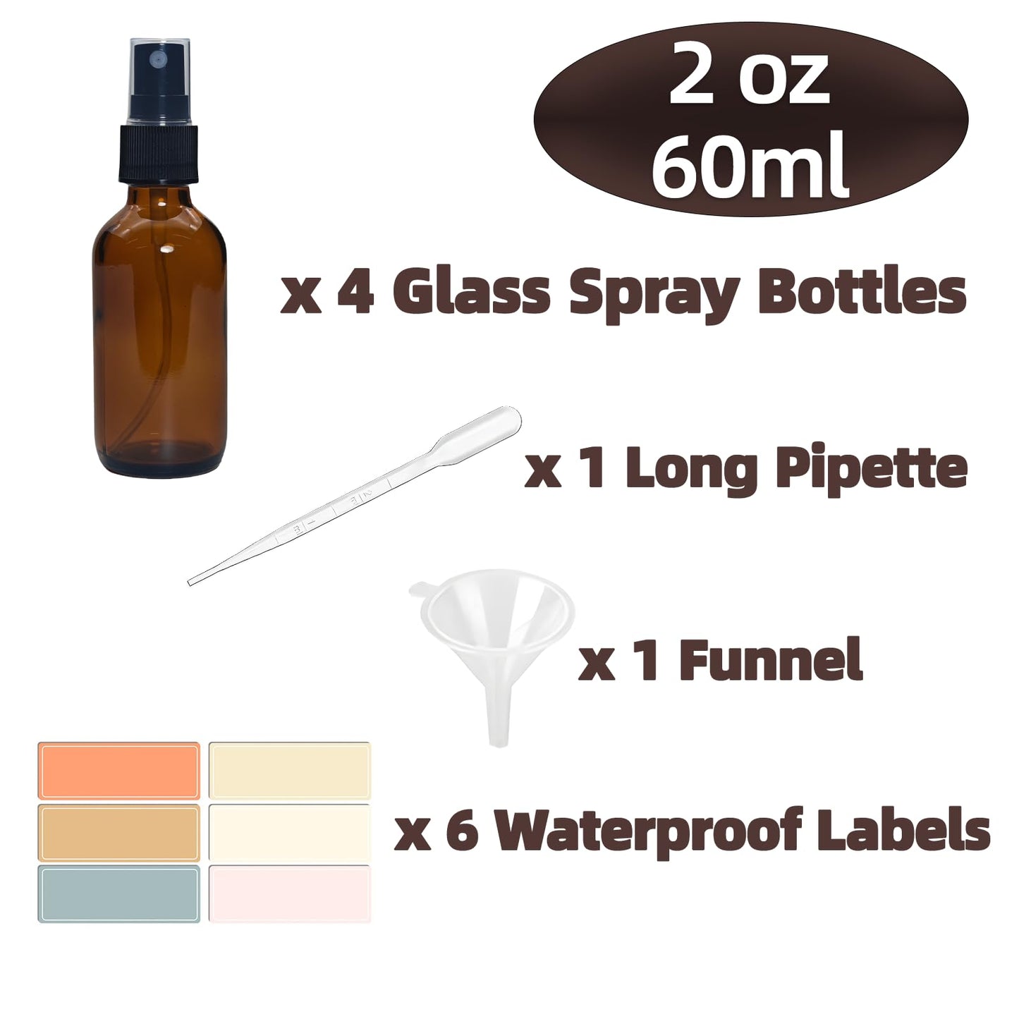 Zkupanx 4 PACK 2 oz Amber Small Glass Spray Bottles, Empty Spray Bottle for Hair, Plants, Perfume - Fine Mist, 2oz Mini Spray Bottle