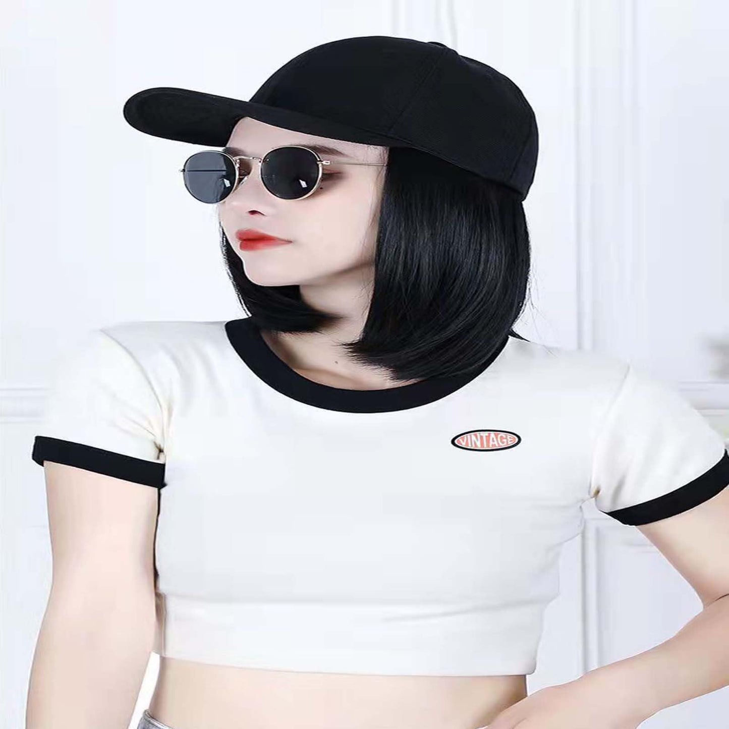 WUODHT Wbaseball cap wigs for black women human hair African Kinky Curly bob wig Duck Tongue cap wig braids