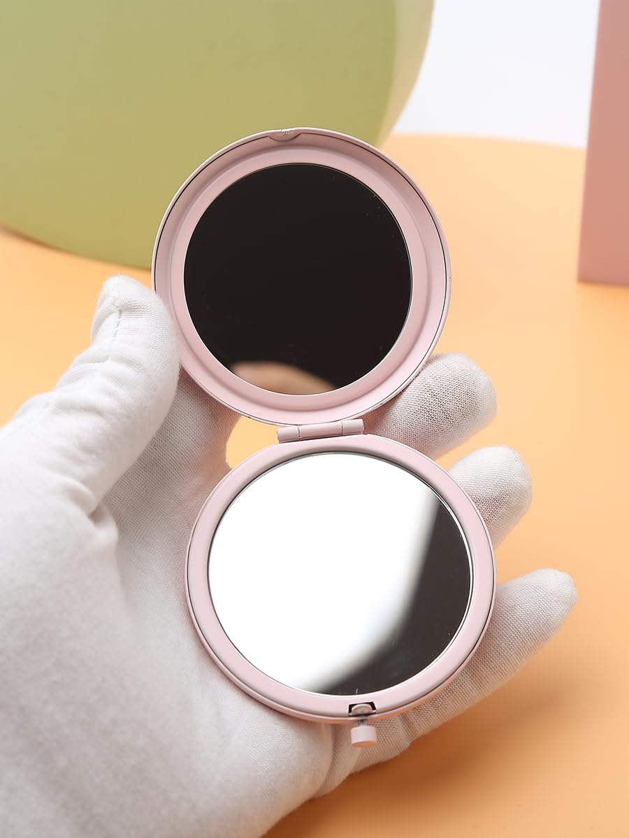 Double-Sided 1/2X Magnifying Pocket Makeup Mirror Round Pink