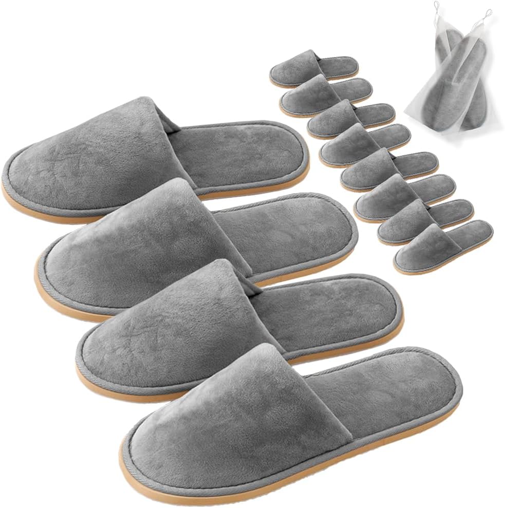 Non-Slip Disposable Slippers - 2-6 Pairs, Washable Velvet Closed Toe for Guests, Hotel & Spa