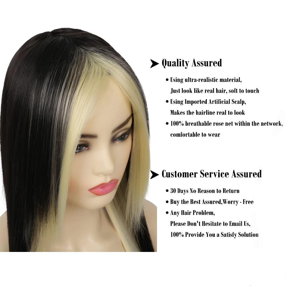 Silky Straight Long Red Black Wig with Side Bangs - Heat Resistant Synthetic Hair for Halloween