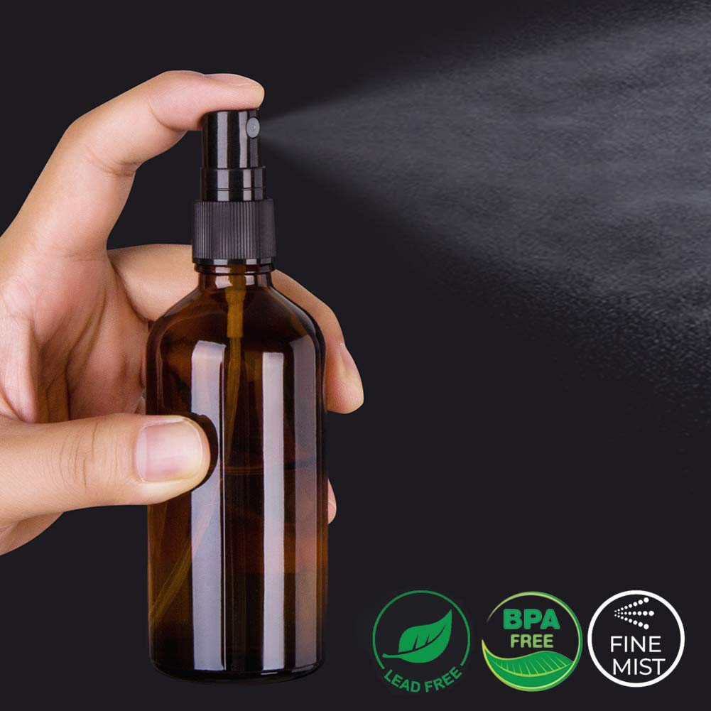 hmaimas Amber Glass Spray Bottles, 4 oz Small Spray Bottles Fine Mist, Set of 4 (Amber)