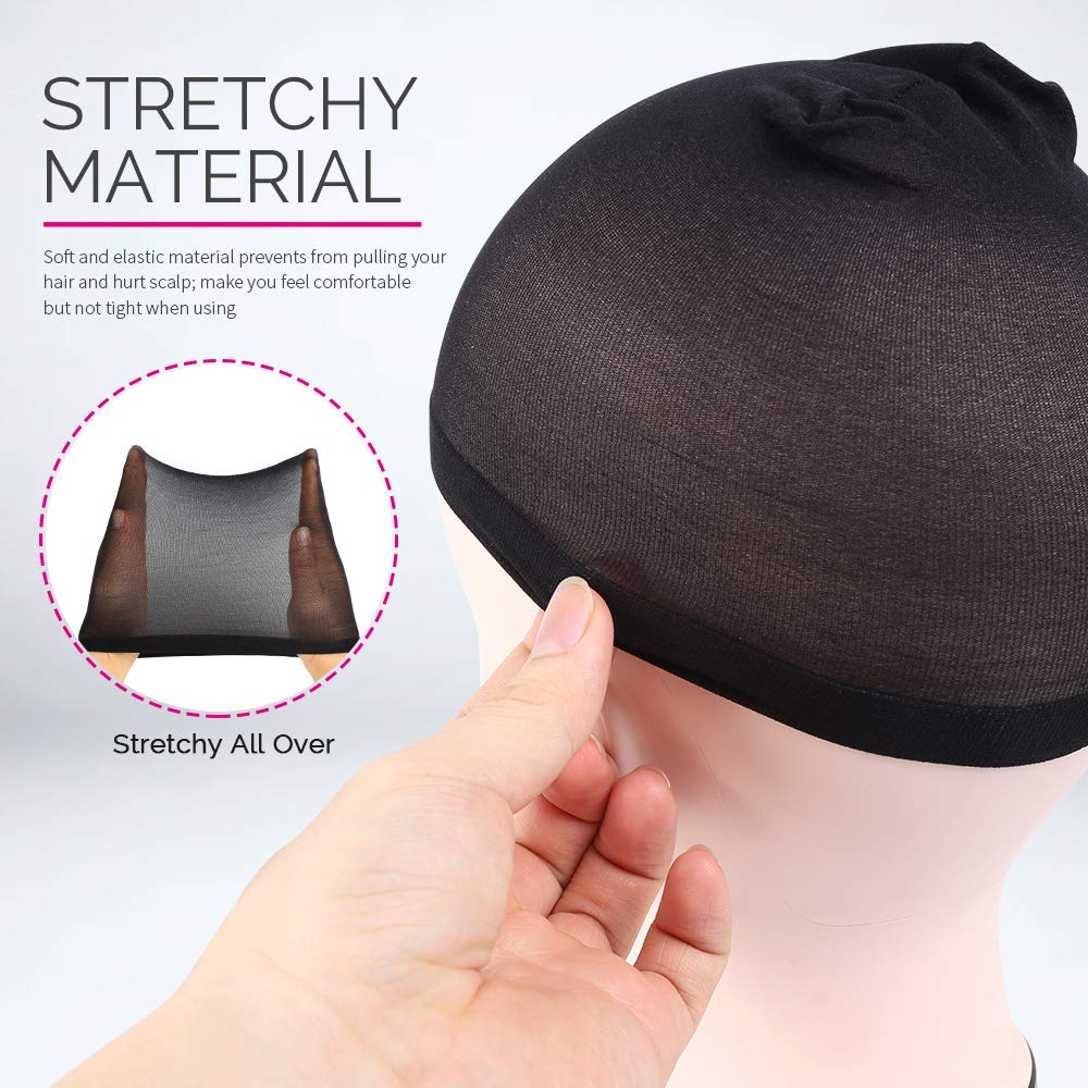 FANDAMEI Wig Cap, Nylon Wig Caps, 4 Pieces Stocking Wig Caps for Women (Black)