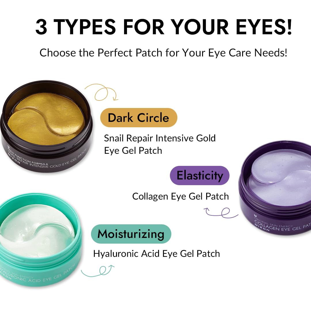 MIZON Under Eye Patches for Puffy Eyes & Dark Circles, 24K Gold & Snail Mucin, 60 Pcs – Anti-Wrinkle Collagen & Peptide Formula – Moisturizing Korean Eye Mask for Elasticity