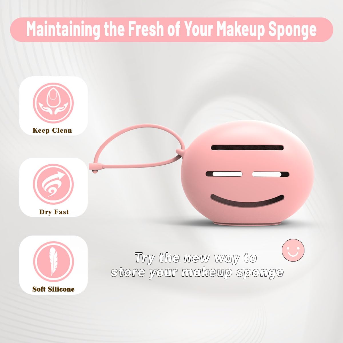 YalsFTY Silicone Makeup Sponge Holder, Triple-Sided Breathable Beauty Blender Case for Travel and Daily Use, Shatterproof Storage, Quick-Drying, and Fits Sponges - Pink