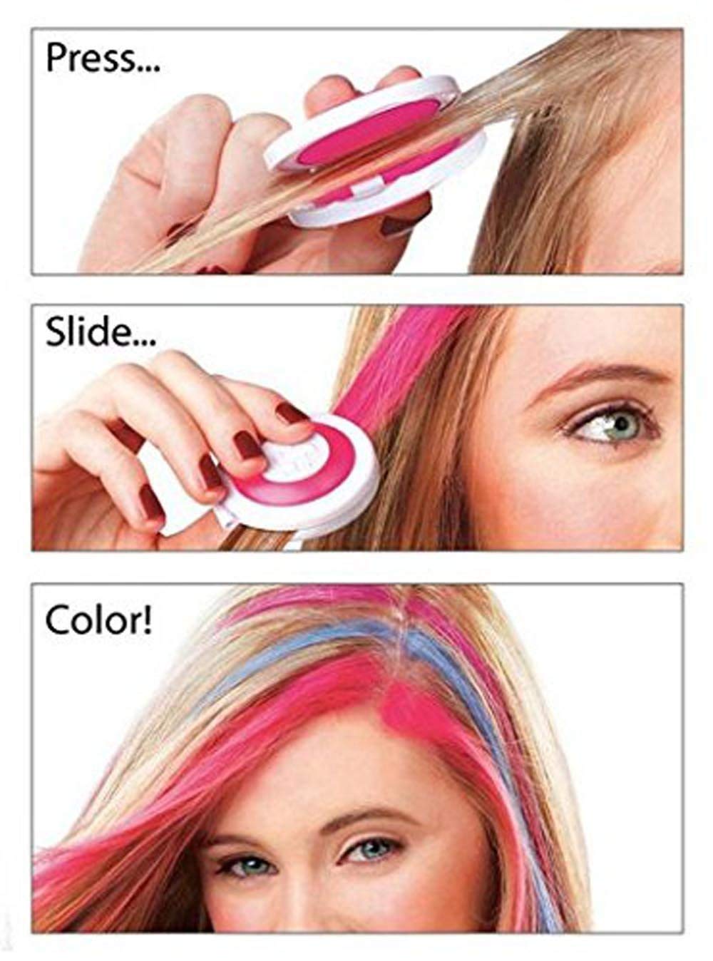 Hot Huez Temporary Hair Chalk - Set of 4 Colors: Blue, Green, Pink, Yellow