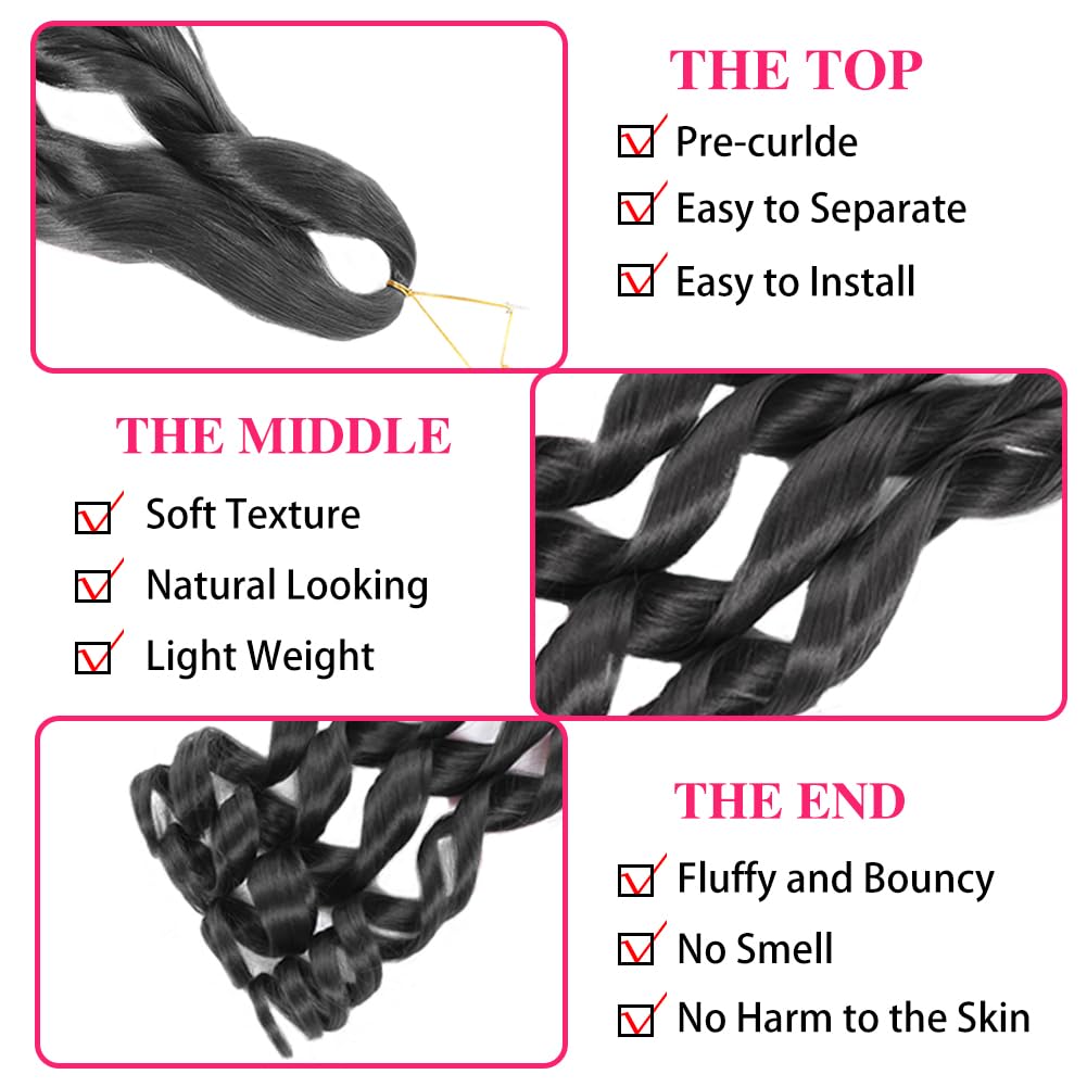 French Curly Braiding Hair 24 Inch 8 Packs - Pre Stretched Bouncy Braiding Hair- Loose Wavy Synthetic Hair Extensions for Black Women (24 inch 8 packs, 1B)