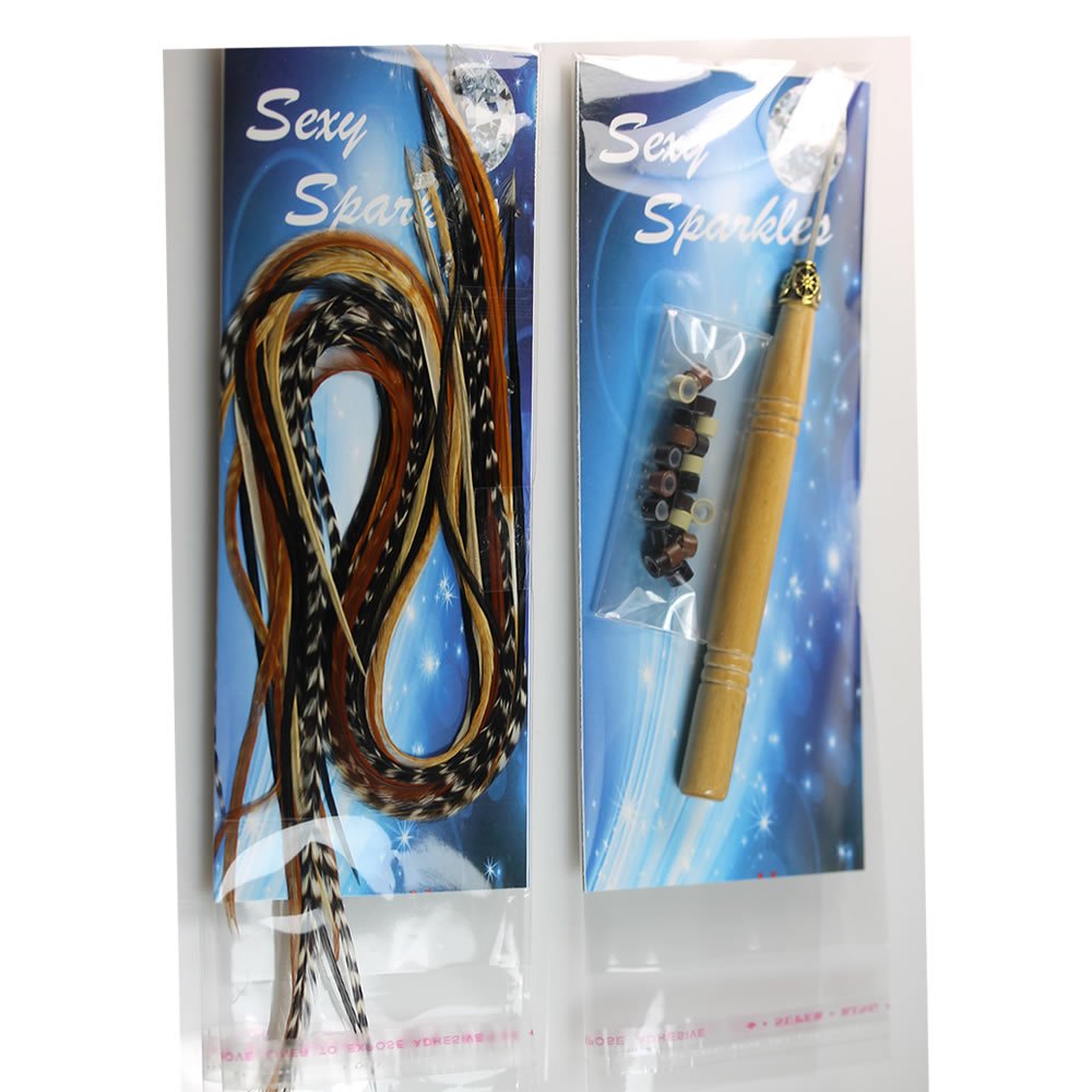 Feather Hair Extension – Grizzly and Solid Colored Feathers, All Individual Feathers, Ranging From 8 to 11 Inches in Length, With a Total of 20 Real Feathers, Includes Beads and Loop Tool Kit
