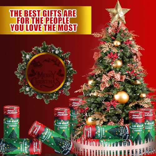 Yopela 76 Pack Christmas Natural Lip Balm Bulk with Vitamin E and Coconut Oil Lip Care Set - Moisturizing, Soothing, and Repairing Dry and Chapped Lips - 19 Flavors - Non-GMO