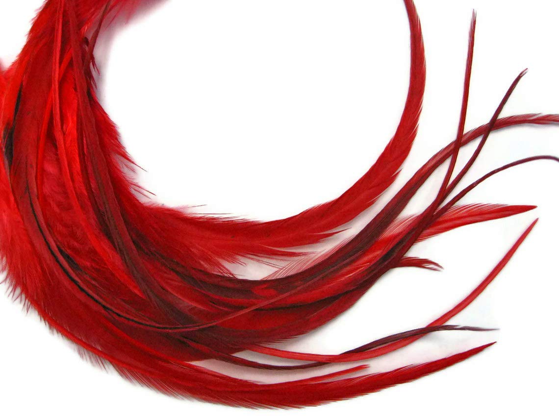 1 Dozen - Medium Solid Red Rooster Hackle Whiting Farm Hair Extension Feathers | Moonlight Feather