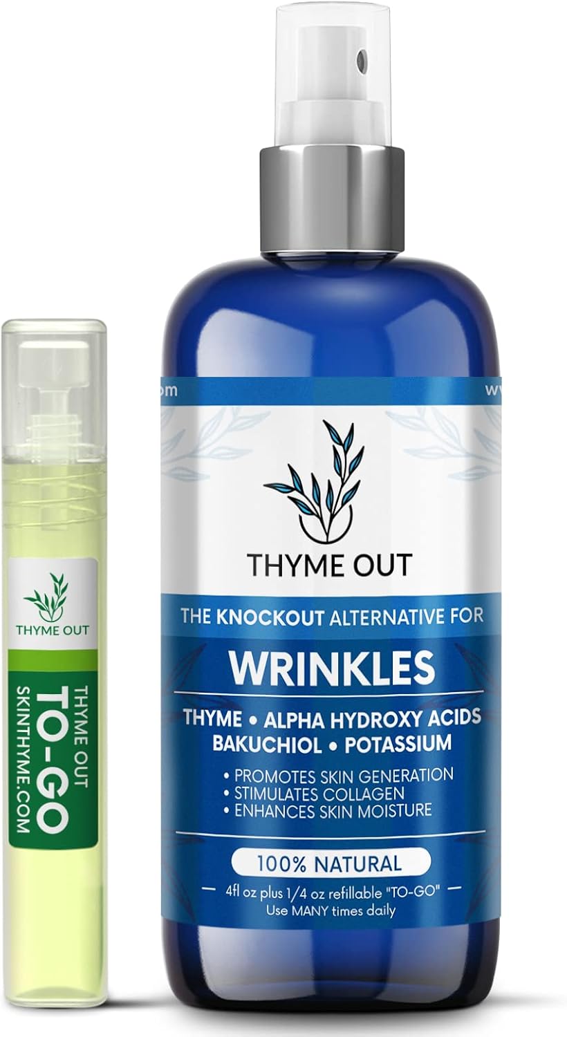 Anti-Wrinkle Face Mist Spray - All Natural with Thyme, Bakuchiol & AHA for Fine Lines & Collagen Boost (4 oz)