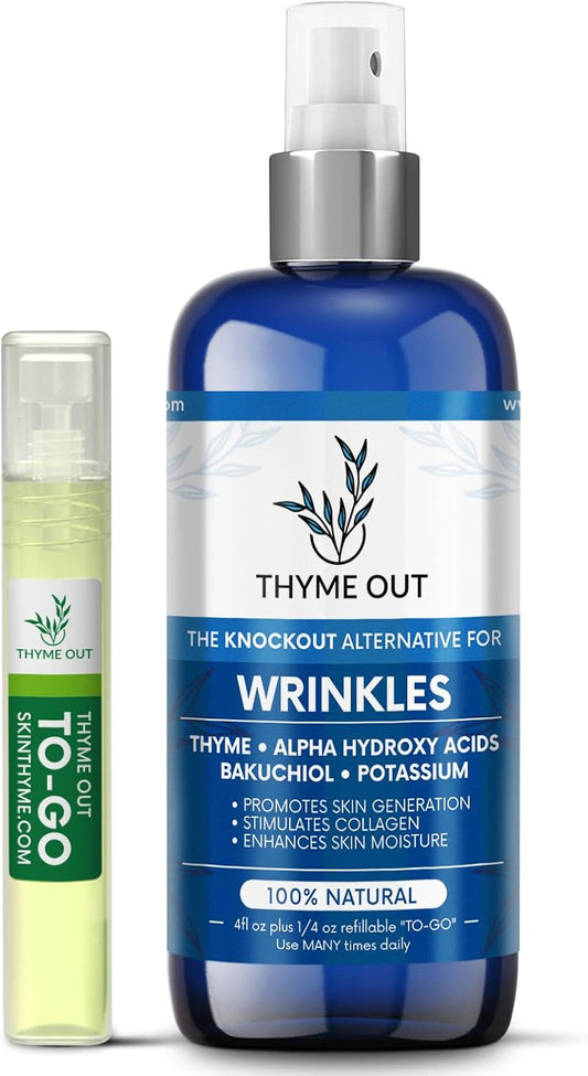 Anti-Wrinkle Face Mist Spray - All Natural with Thyme, Bakuchiol & AHA for Fine Lines & Collagen Boost (4 oz)
