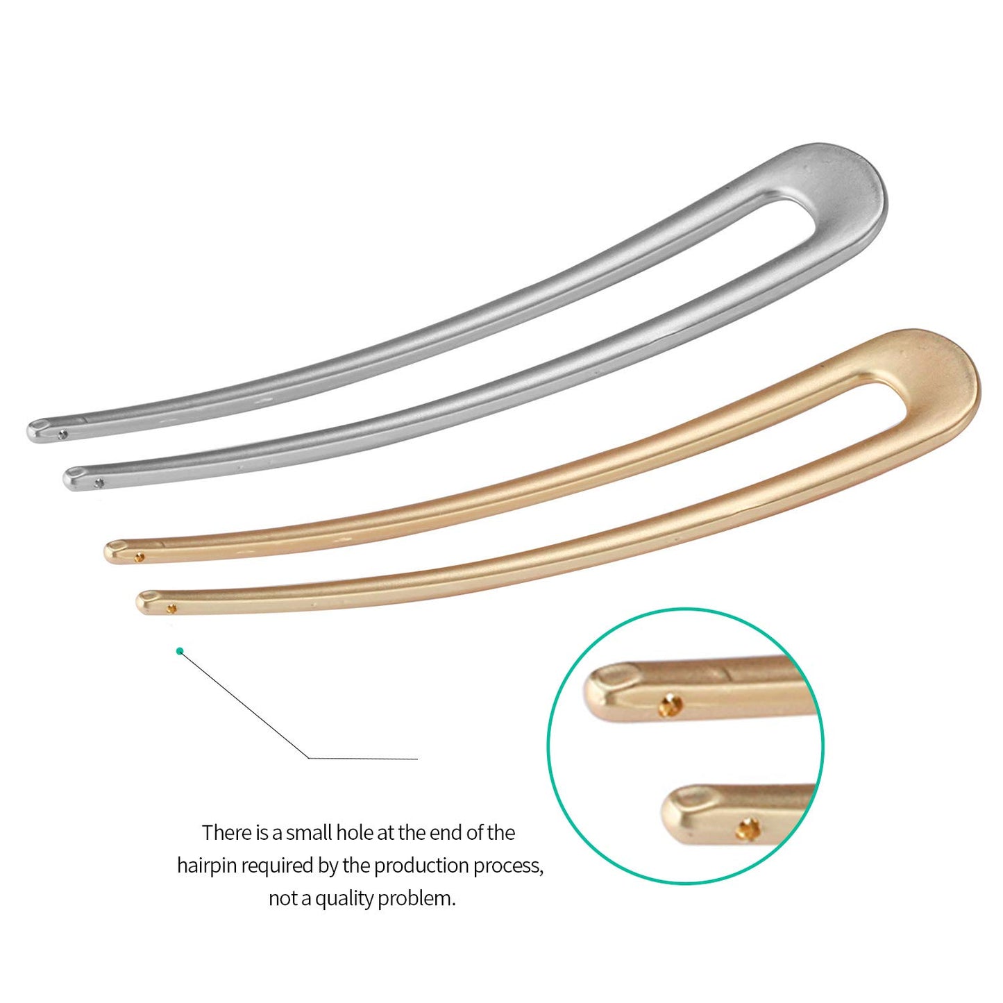 FRDTLUTHW Large French Hair Pins Metal U-Shaped Hair Sticks(pack of 2, Gold&Silver)