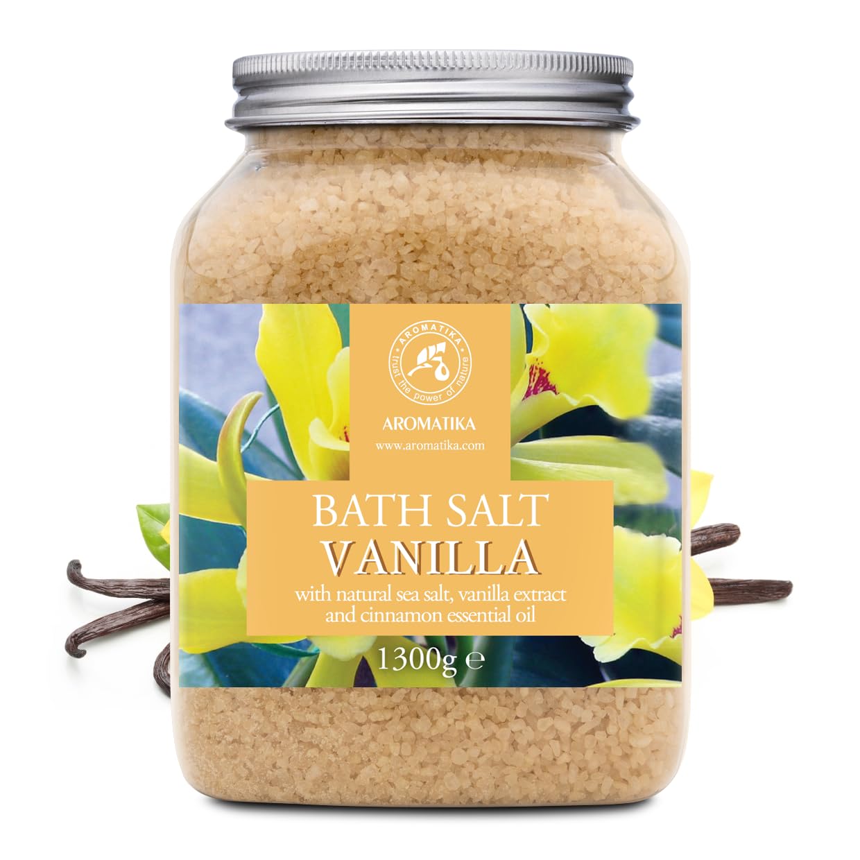 Bath Sea Salt Vanilla 46 Oz (1300g) - 100% Natural Sea Salt with Vanilla Extract & Cinnamon Essential Oil - Relaxing Bath - Beauty - Body Care - Relaxation - Good Sleep - Aromatherapy Bath Salts