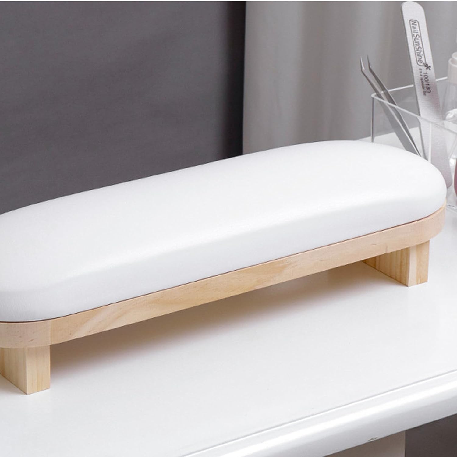 Manicure Hand Rest Pillow - TANG SONG Wooden Nail Stand Cushion for Nail Tables (Cream Yellow)