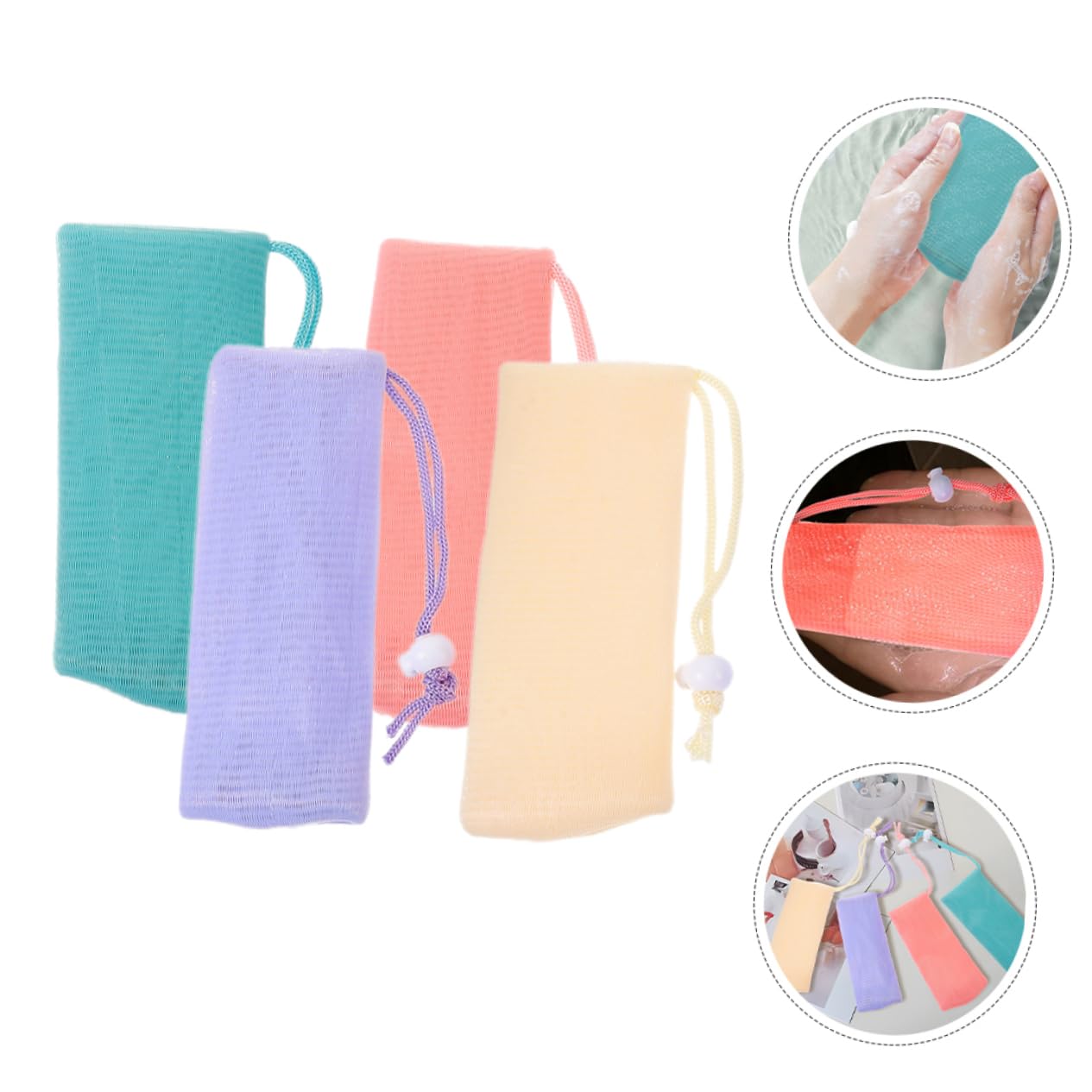 NULYLU 4pcs Soap Bar Shower Bag Lathering Mesh for Face Net Pouch Exfoliating