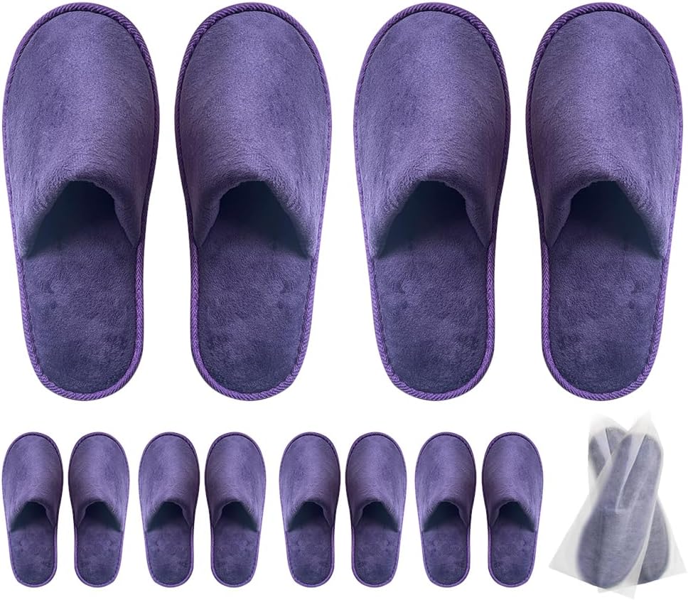 Non-Slip Disposable Slippers - 2-6 Pairs, Washable Velvet Closed Toe for Guests, Hotel & Spa