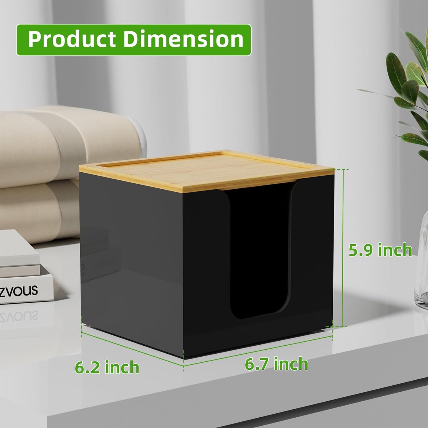 VITVITI Acrylic Face Towel Holder Box - Large Disposable Towel Storage with Bamboo Lid for Bathroom & Vanity