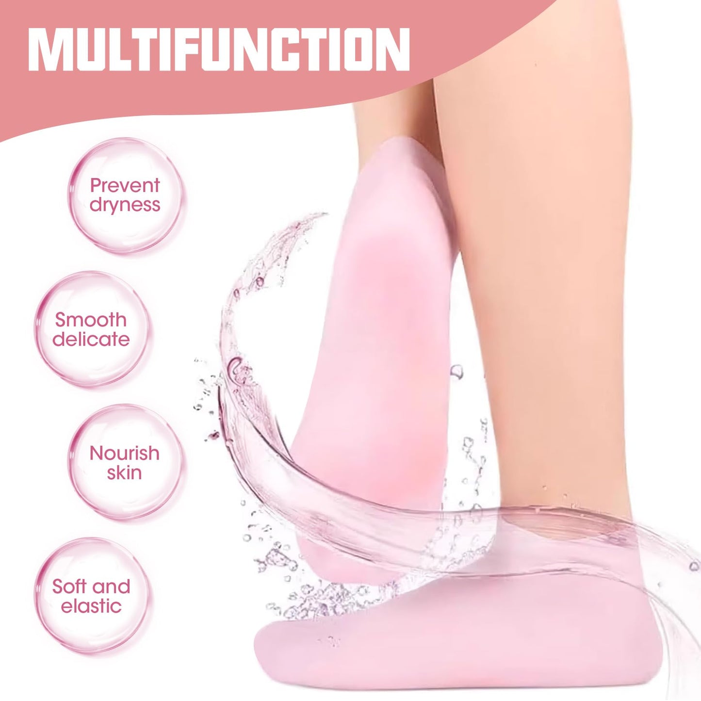 Silicone Moisturizing Sock 1 Pair Reusable Foot Care Socks for Dry Cracked Feet - Softening Calluses & Rough Skin for Home Spa & Pedicure, Pink