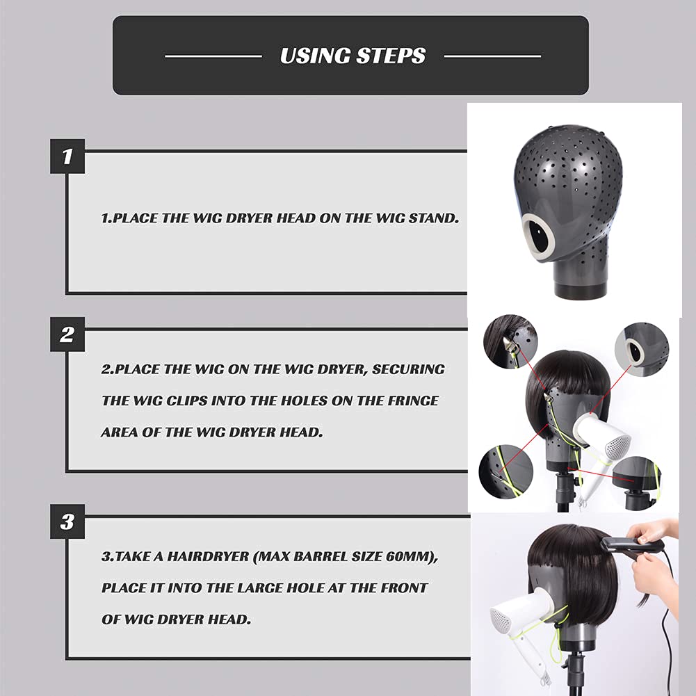 HOMEGOAL Hair Dryer Wig Stand Holder Mannequin Head, Drying Wig From Inside to Outside, Quickly, Easily, For Lace Scalp Cap Net (Dark Grey)