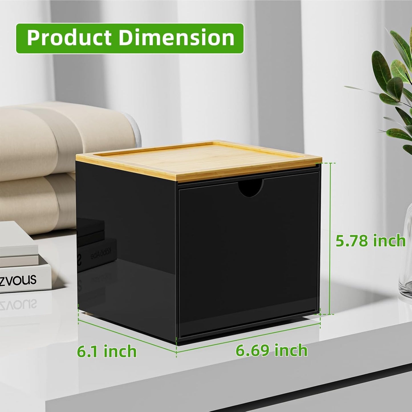 VITVITI Acrylic Face Towel Holder Box - Large Disposable Towel Storage with Bamboo Lid for Bathroom & Vanity