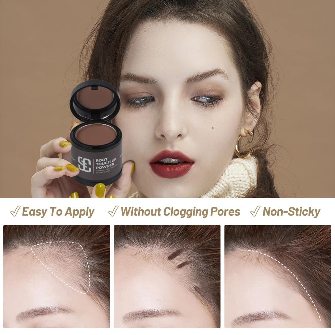 SOVONCARE Instantly Hairline Powder, Hairline Shadow Gray Hair Coverage Touch Up Hair Powder for Thinning Hair for Women Hair Root Touch Up Powder Hair Root Cover Up Conceals Hair Loss Dark Brown