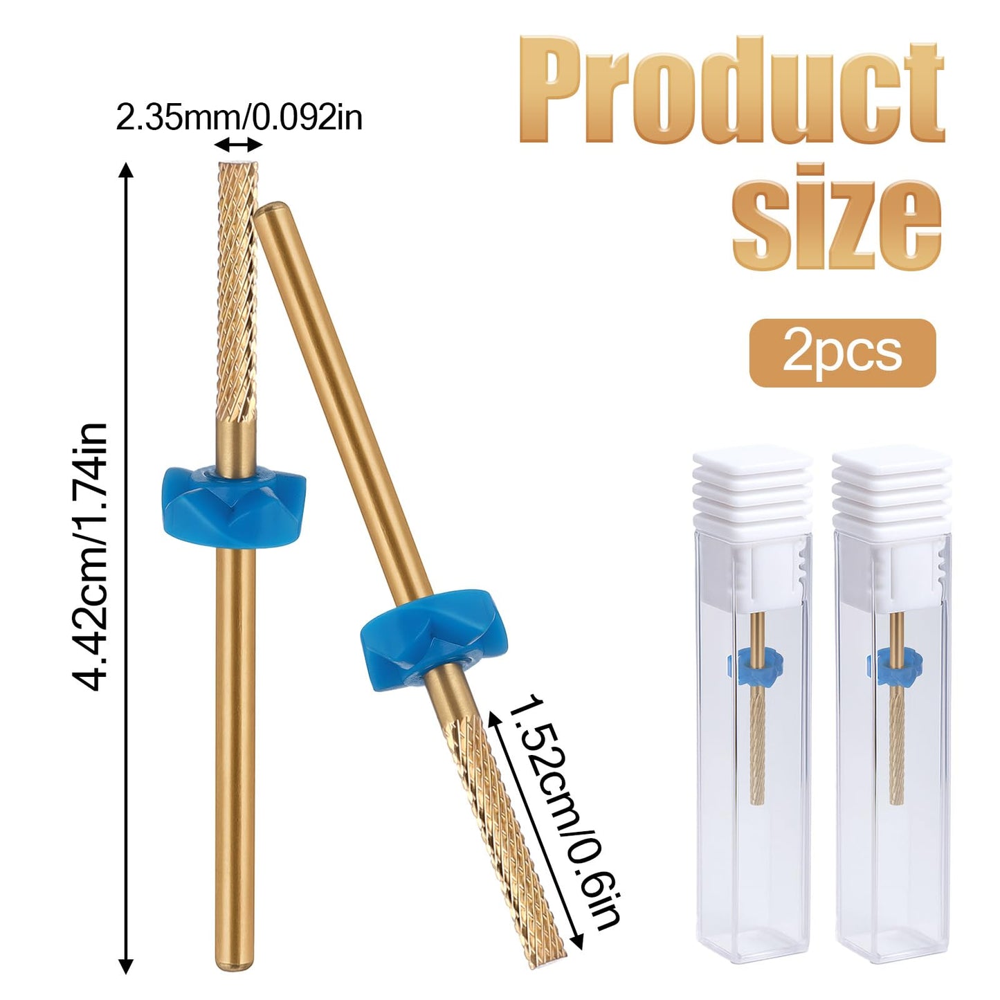 2 PCS Nail Drill Bits, Cuticle Clean Drill Bit, Carbide Drill Bits Remover Cuticle Bit for Cleans Dead, Suitable for Electric Nail File, Gold