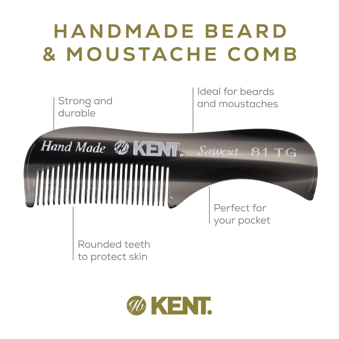 Kent Set Men's Hair Combs - 81T X-Small & 20T Folding Fine Tooth Grooming Kit for Hair, Beard & Mustache - Handmade in England