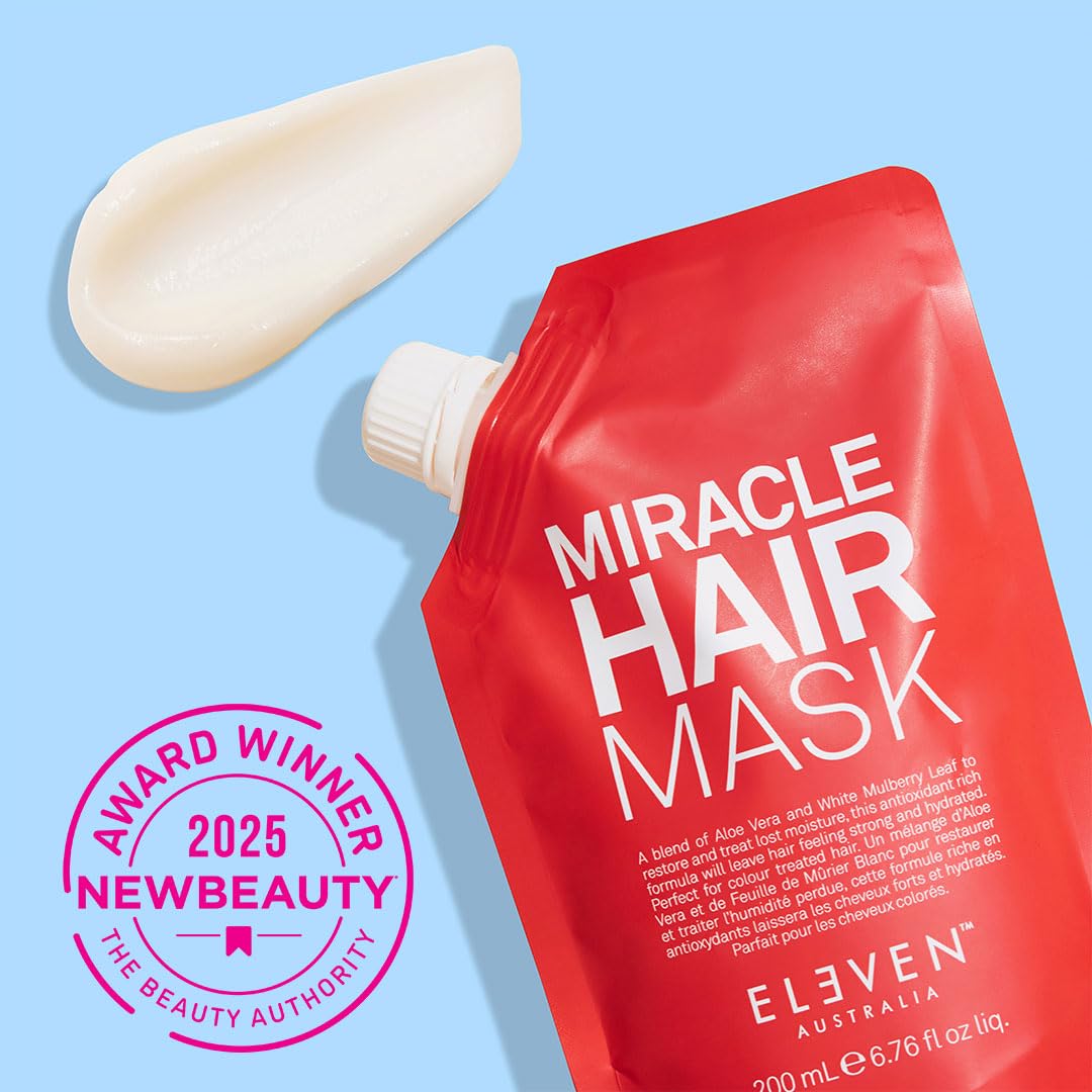 ELEVEN AUSTRALIA Miracle Hair Mask Deep Conditioning Treatment for Dry, Damaged Hair, Restores Moisture, Strength, and Shine, Nourishing Formula with Aloe Vera and White Mulberry - 6.8 Fl Oz
